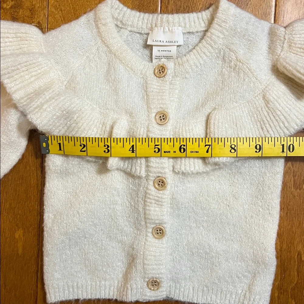 Laura Ashley Flounce Trimmed Knit Button Down Cardigan 12 Months Cream Soft - Picture 3 of 8